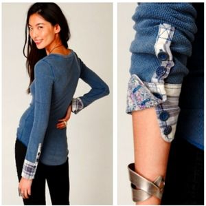 Free People Blue Lou Flannel Cuff Thermal